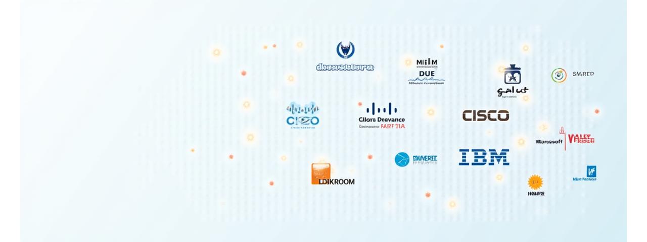 Mosaïque de logos de partenaires technologiques (Cisco, IBM, Microsoft Smart Cities) et d'organisations de transport (RATP, SNCF), symbolisant un écosystème collaboratif.