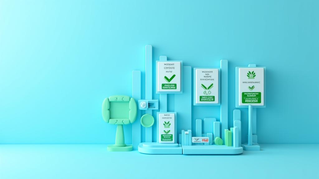 Tableau de bord numérique affichant des indicateurs de conformité verte pour diverses normes d'accessibilité (WCAG, RGAA), avec des certifications et des logos de conformité. L'interface est propre et professionnelle, symbolisant la rigueur et la fiabilité.